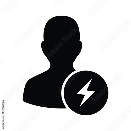 Person silhouette with lightning bolt symbol