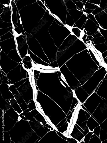 Abstract seamless vector texture of deep black marble featuring intricate, dramatic white veins creating a luxurious, dynamic pattern for backgrounds and digital designs
