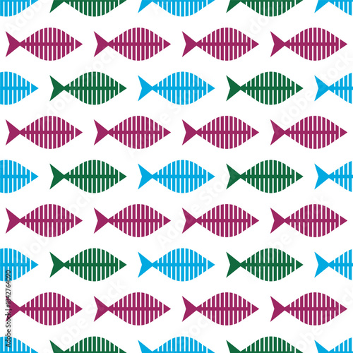 Geometric Colorful Fish Pattern Seamless Repeating Design Decorative Illustration