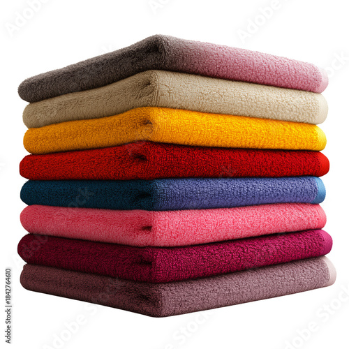 Different Colors of Towels Stacked in a Neat Pile on a Flat Surface Indoors