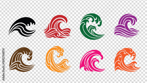 Collection of colorful wave icons in various vibrant hues and styles