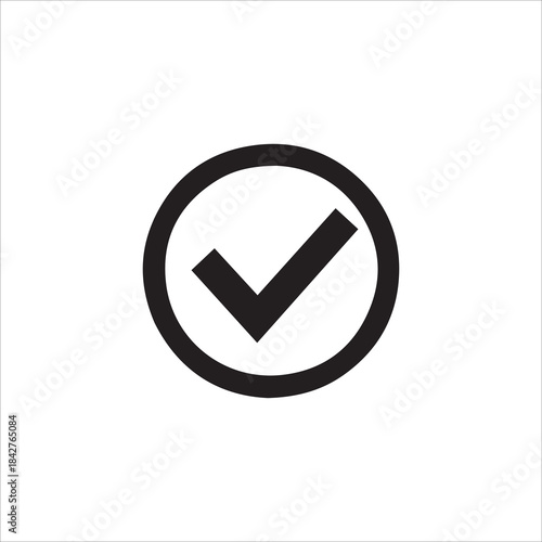 black check mark icon isolated on white background. circle tick approved symbol. vector Illustration