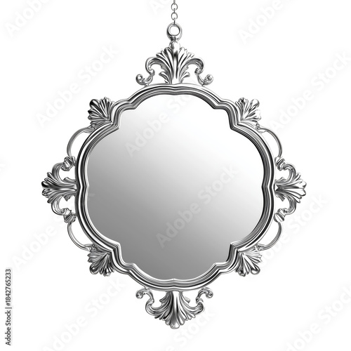 Mirror With Ornate Frame Hanging on a Wall in a Simple Room Setting
