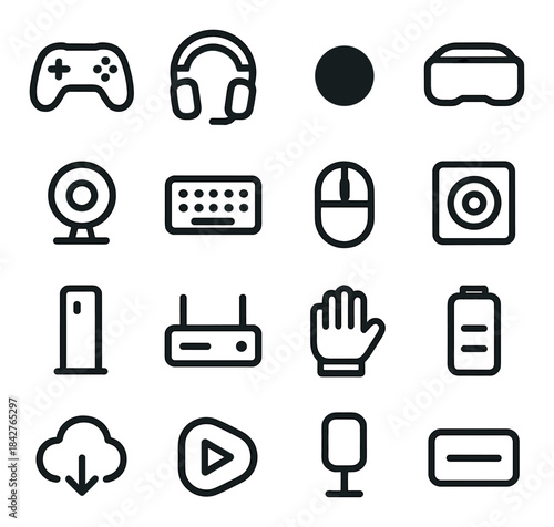 Collection of technology and gadget icons with minimalist design