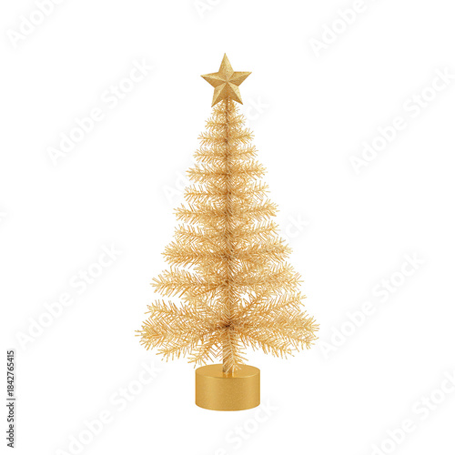 Golden Christmas Tree Stands Tall With a Star on Top, Ready to Celebrate the ...