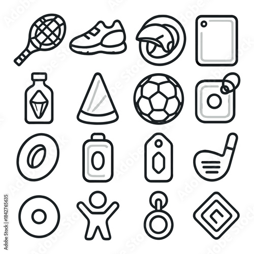 Icon set featuring various sports equipment and activities