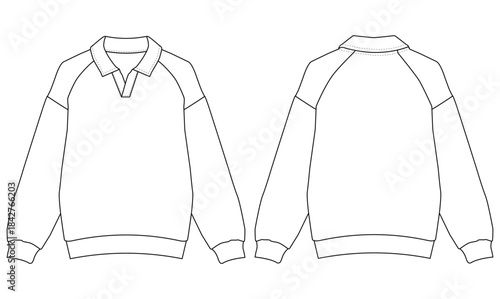 Polo Sweater Technical Fashion Illustration Front & Back View