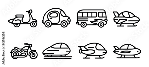 Outline icons of various transportation modes on gradient background