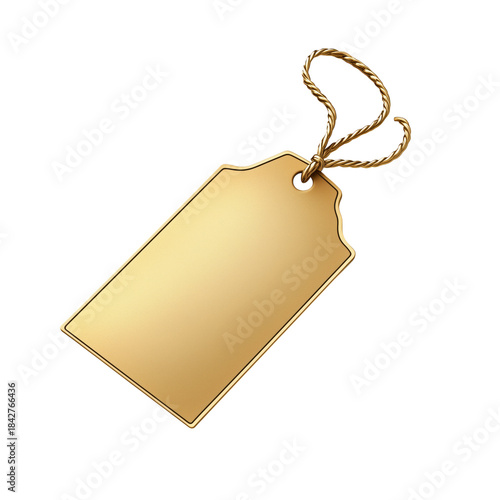 Blank Gold Tag Hanging From a String With No Text or Designs Visible on Its S...