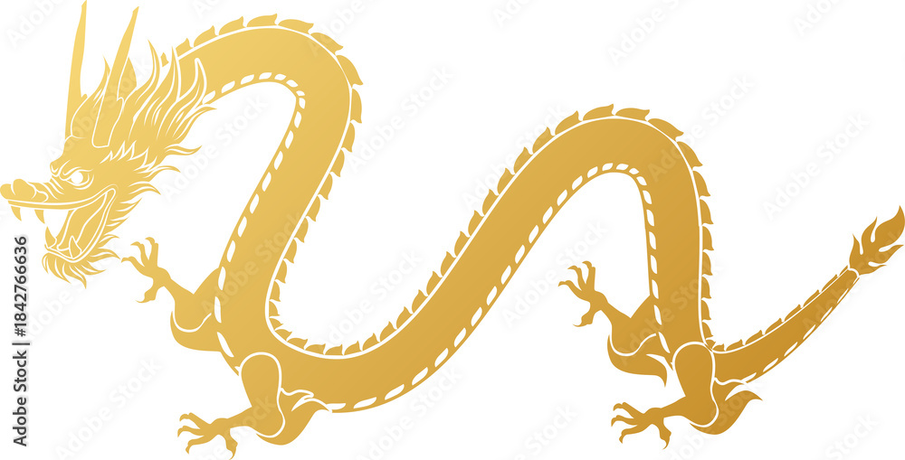 Obraz premium Golden Chinese Dragon Illustration