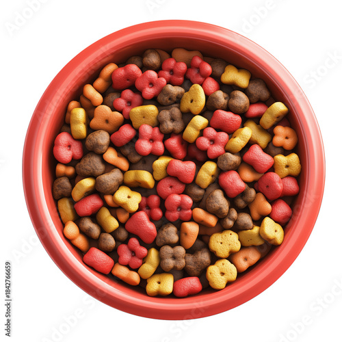 Colorful Pet Food Bowl Filled With Shapes at Home During Daylight