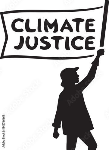 Protester holding a banner for climate justice