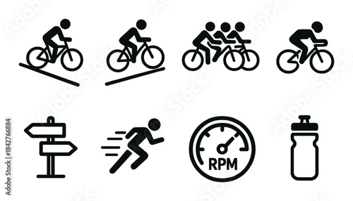 Cycling and running icons: sports symbols with rpm and hydration designs