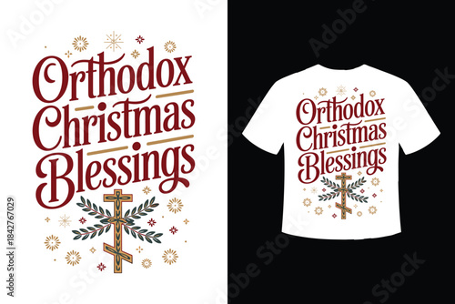 A festive orthodox christmas blessings graphic design for apparel and greeting cards