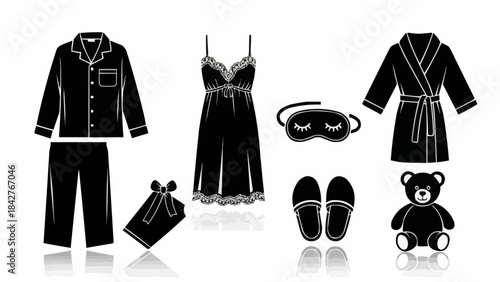 Collection of Black Sleepwear and Accessories for a Cozy Night.