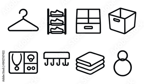 Minimalist closet organizer icons for efficient home storage solutions