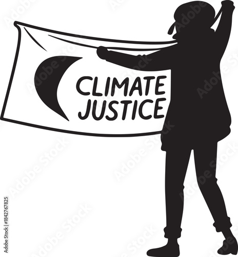 Protester holding a banner for climate justice