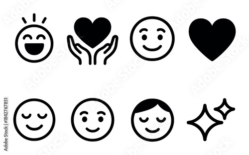 Collection of emoticons featuring smiles, hearts, and star symbols
