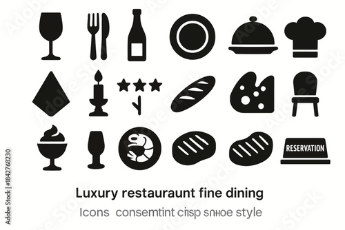 Fine dining icons: elegant flat design for luxury restaurant themes