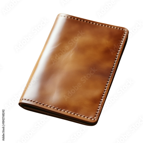 Leather Wallet Resting on a Plain Surface With Natural Light Illuminating Its...