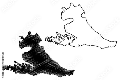 Isla Grande de Tierra del Fuego island (Argentine Republic, Republic of Chile, South and Latin America) map vector illustration, scribble sketch map