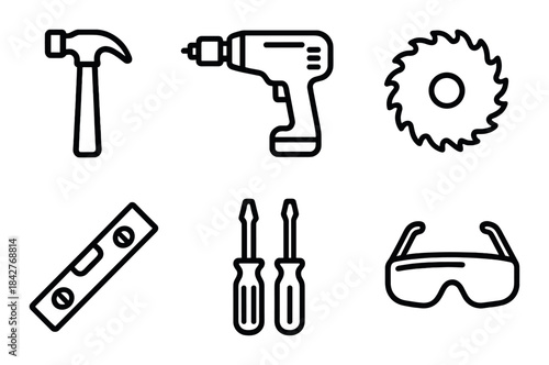 Silhouette icons of various construction tools for diy projects