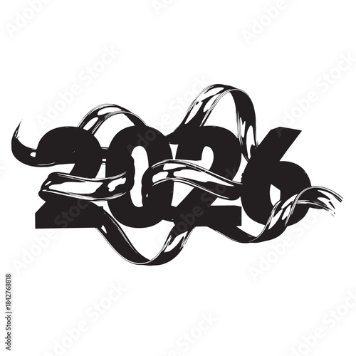 Abstract black ribbon weaving into the year 2016 in dynamic monochrome form.