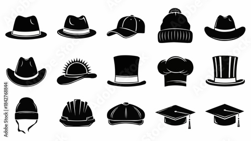 Collection of Diverse Headwear Silhouettes for Fashion and Work.