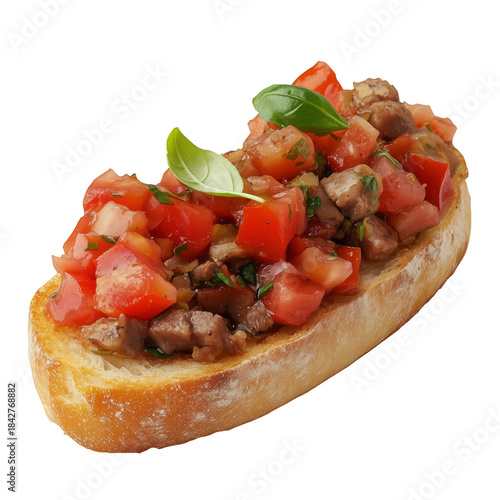 Fresh Tomato and Basil on Toasted Bread Served in a Simple Setting at Lunchtime