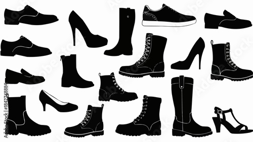 Collection of Diverse Footwear Silhouettes for Fashion and Style.