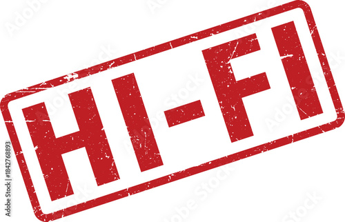 Red Grunge HIFI Stamp on White Background for Audio Equipment Labeling
