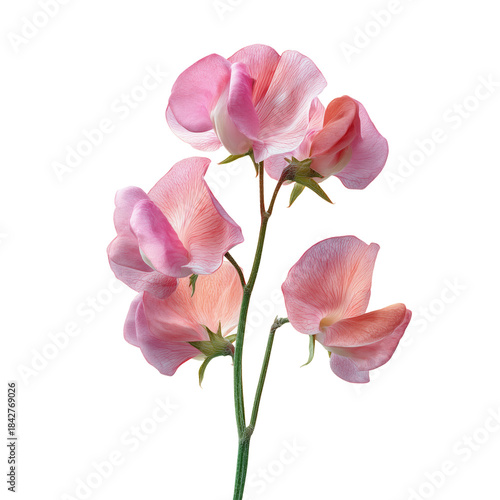 Flowers in Shades of Pink Bloom With Delicate Petals on a Green Stem