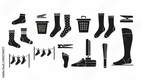 Collection of Sock Related Items and Accessories for Laundry and Foot Care.