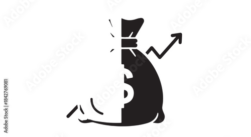 Stylized money bag with upward arrow conveying financial growth and business symbolism.