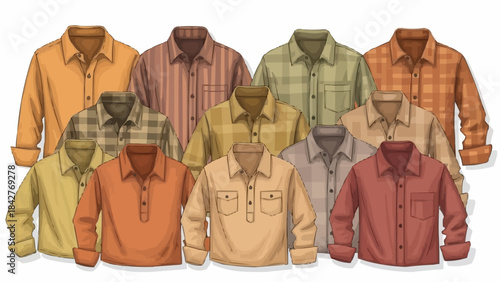 Collection of Mens Long Sleeve Casual Shirts in Various Colors and Patterns.