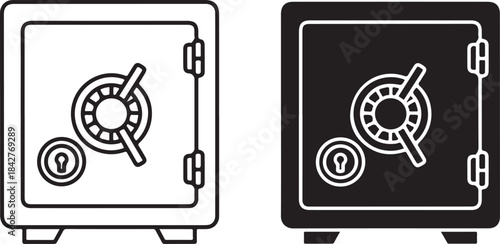 Two black and white safe with combination locks and keyholes security vault