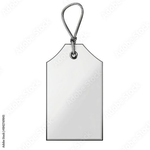 Blank Tag Hanging From a String on a White Background for Labeling and Organi...