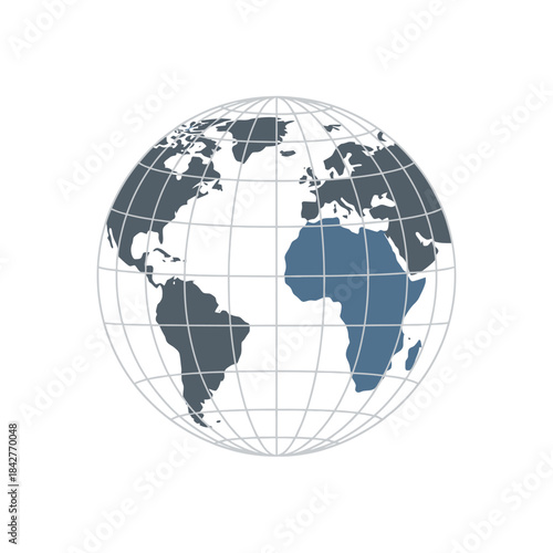 Wireframe Globe Showing Continents - Africa, South America, North America.