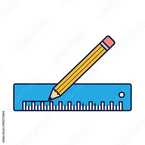 Yellow Pencil and Blue Ruler Illustration for Education or Design.