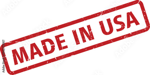 Distressed Red Made in USA Stamp on White Background, Indicating American Origin
