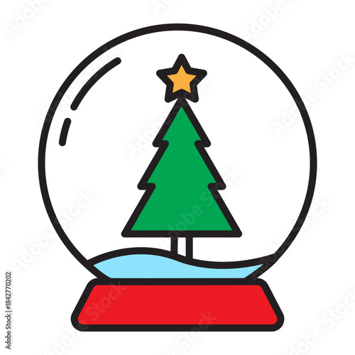 Minimal snow globe outline icon with editable stroke. Colorful Christmas ball for winter holidays, app UI, web design, infographics, greeting cards and stickers