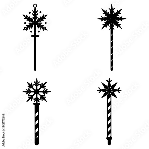 Four Candy Canes with Snowflake on White Background winter holiday 1