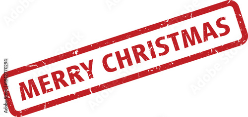 Red Merry Christmas Rubber Stamp With Distressed Texture Isolated on White Background for Holidays