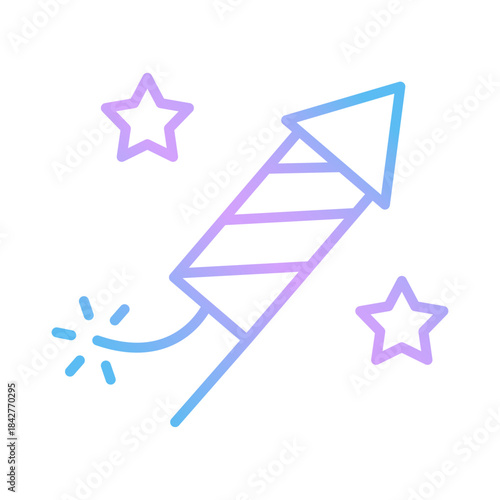 Firecracker gradient icon with editable stroke and spark explosion. Minimal festive pictogram for Christmas; New Year; party invitations; web; apps and celebration designs.