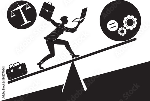 Silhouette of a man on a skateboard in a simple vector illustration