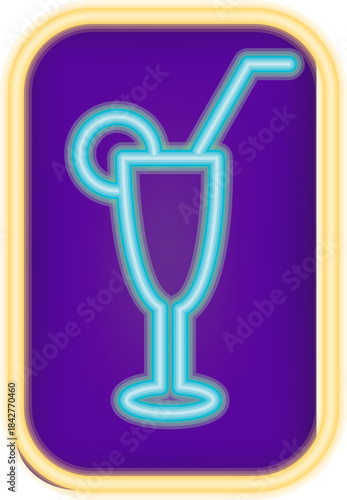 A neon sign of a drink with a straw in it