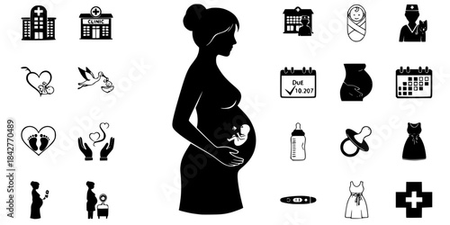 Pregnant Woman Maternity Care Vector Silhouette