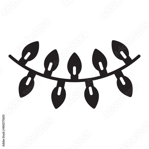 String lights solid icon with simple festive bulbs and garland shape. Minimal glyph style for Christmas decor, web, apps and party designs.