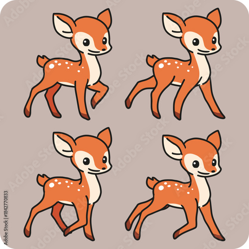Adorable Fawn Walking Animation Frames Vector. Perfect for children books, animation projects, character design, stickers, games, nursery art, wildlife education materials, and forest animal themes.
