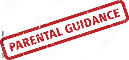 Isolated Red Parental Guidance Stamp on White Background Warning Label for Content Ratings